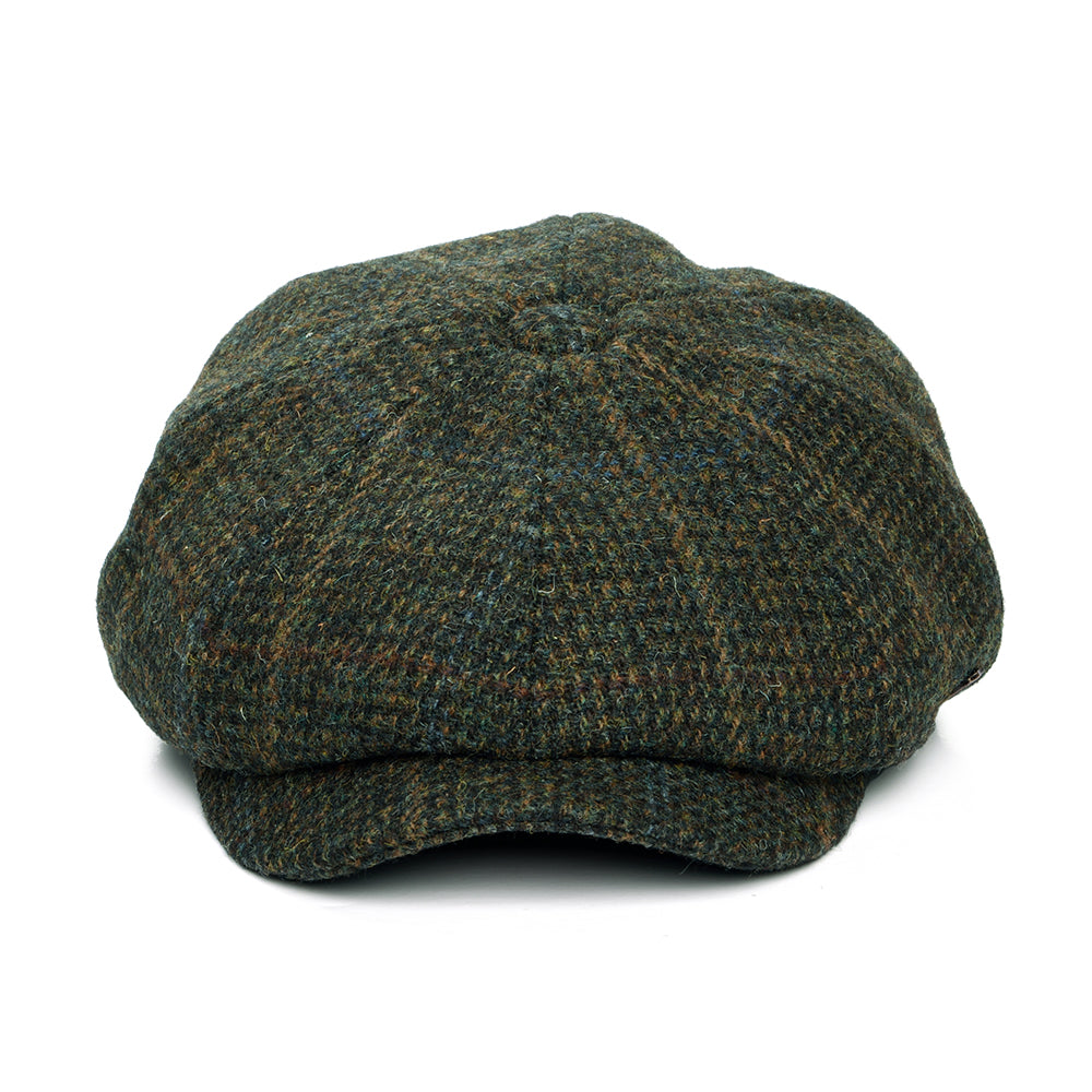 Failsworth Hats Harris Tweed Windowpane Carloway Newsboy Cap - Olive-Multi