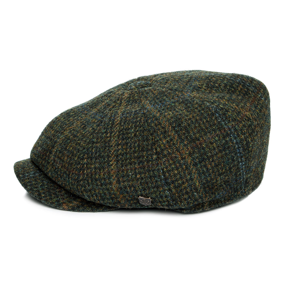 Failsworth Hats Harris Tweed Windowpane Carloway Newsboy Cap - Olive-Multi