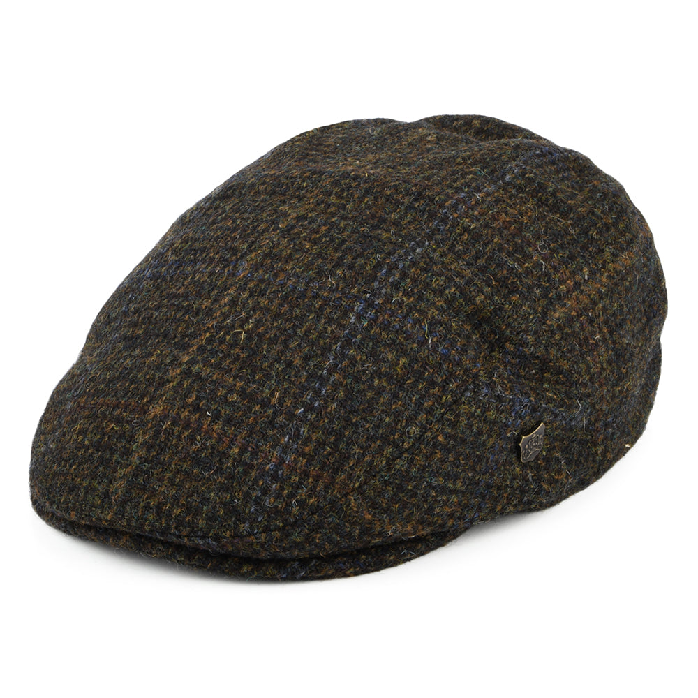 Failsworth Hats Harris Tweed Windowpane Stornoway Flat Cap - Olive-Multi