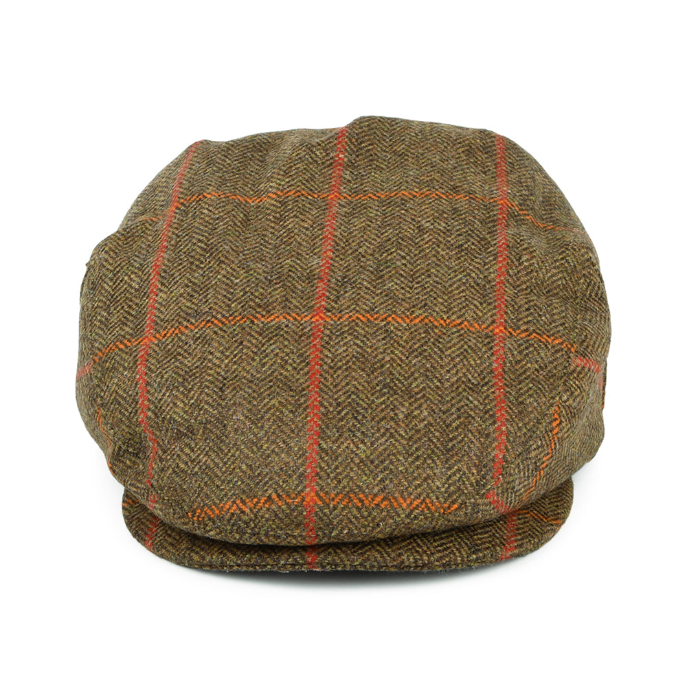 Failsworth Hats Windowpane Herringbone Waterproof Flat Cap - Olive-Orange-Red