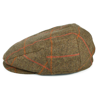 Failsworth Hats Windowpane Herringbone Waterproof Flat Cap - Olive-Orange-Red