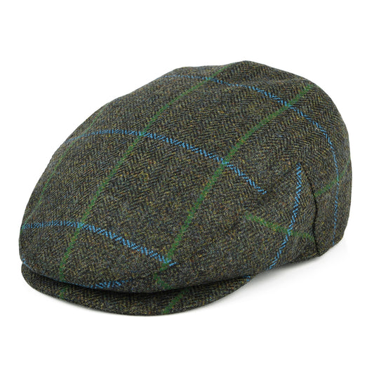 Failsworth Hats Windowpane Herringbone Waterproof Flat Cap - Forest-Blue