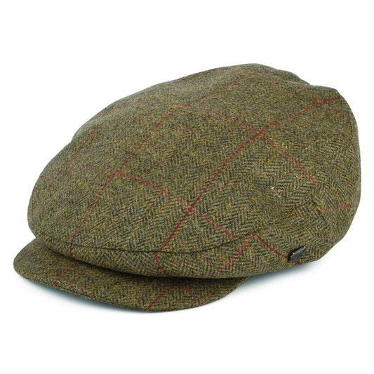 Failsworth Hats Manor Windowpane Herringbone Water Repellent Flat Cap - Moss-Red