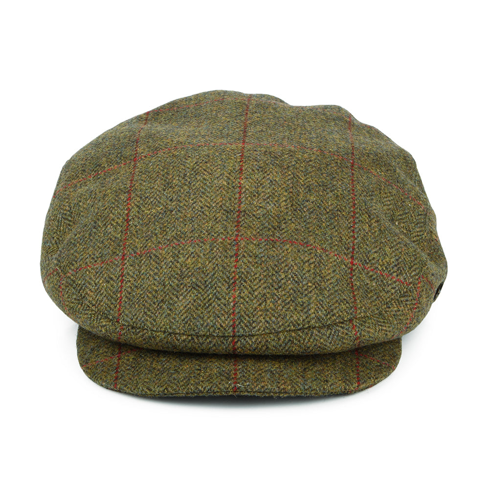 Failsworth Hats Manor Windowpane Herringbone Water Repellent Flat Cap - Moss-Red