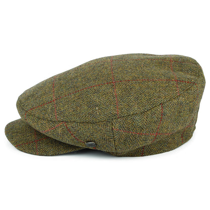 Failsworth Hats Manor Windowpane Herringbone Water Repellent Flat Cap - Moss-Red