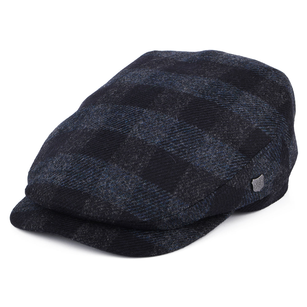 Failsworth Hats Longden Checked British Wool Flat Cap - Navy Blue