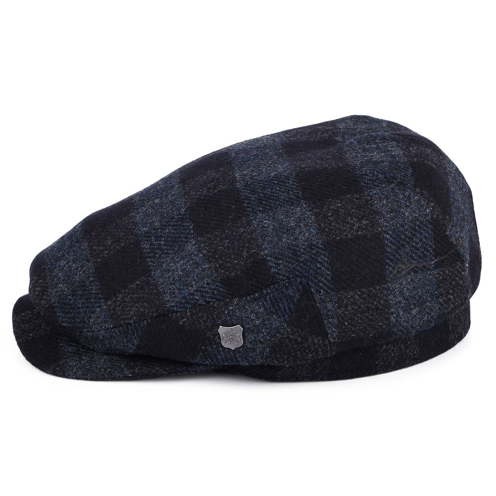 Failsworth Hats Longden Checked British Wool Flat Cap - Navy Blue