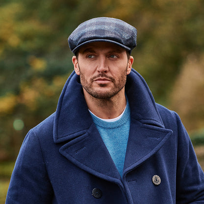 Failsworth Hats Longden Checked British Wool Flat Cap - Navy Blue