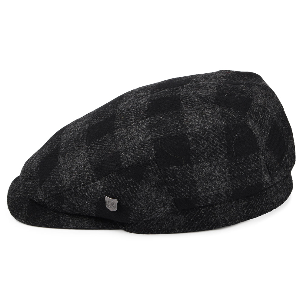 Failsworth Hats Longden Checked British Wool Flat Cap - Charcoal