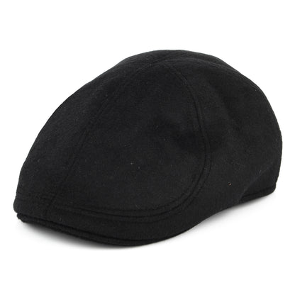 Failsworth Hats Porto Brushed Wool Blend Duckbill Flat Cap - Black