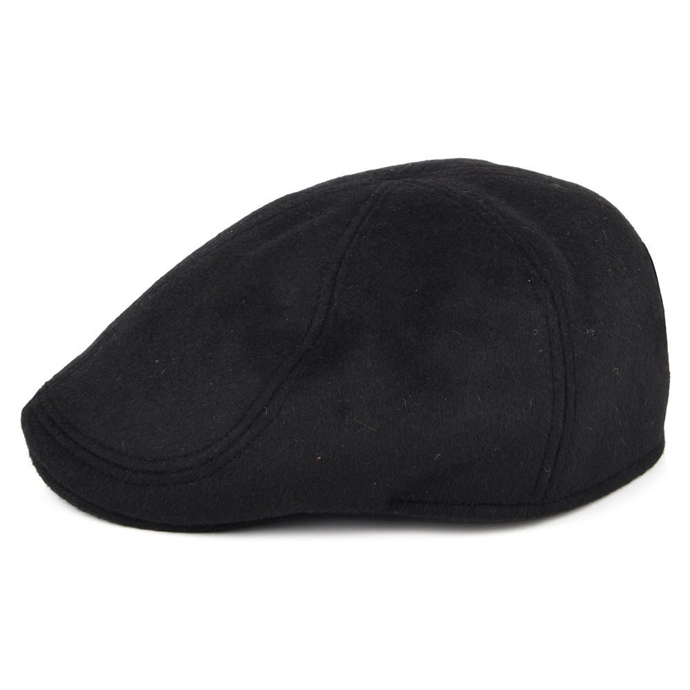 Failsworth Hats Porto Brushed Wool Blend Duckbill Flat Cap - Black