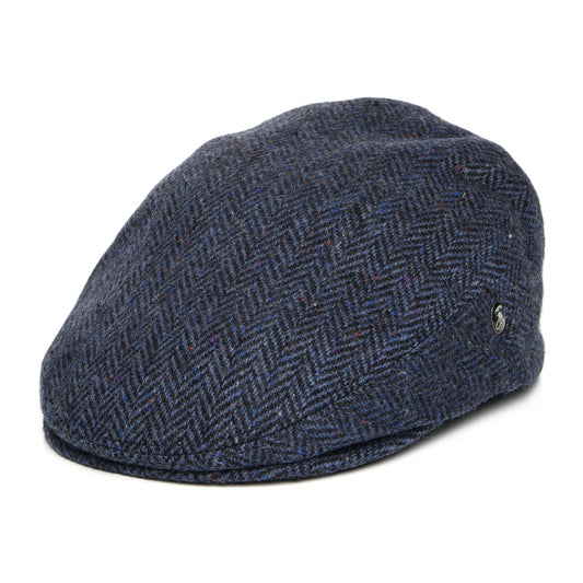 City Sport Donegal Tweed Herringbone Flat Cap - Navy Blue