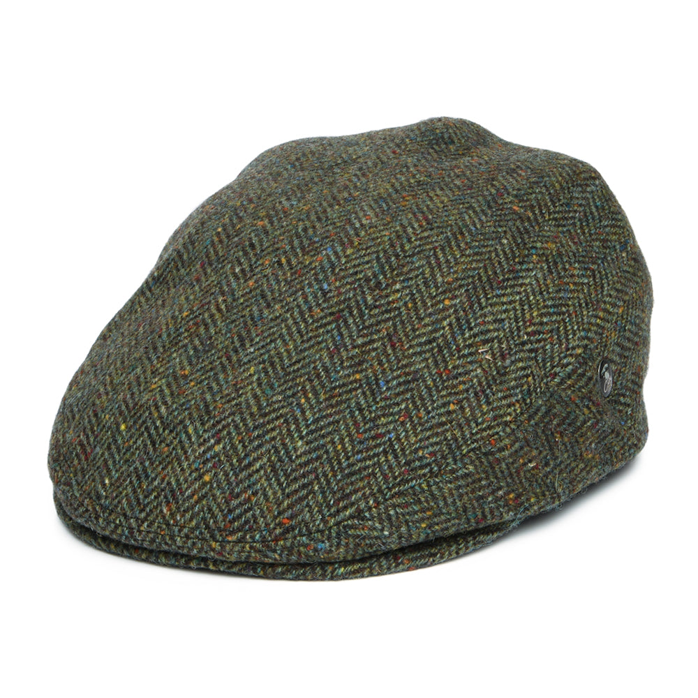 City Sport Donegal Tweed Herringbone Flat Cap - Forest