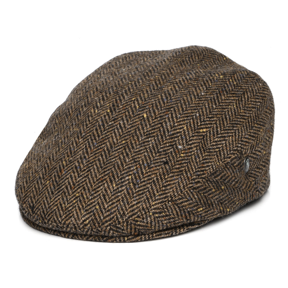 City Sport Donegal Tweed Herringbone Flat Cap - Brown