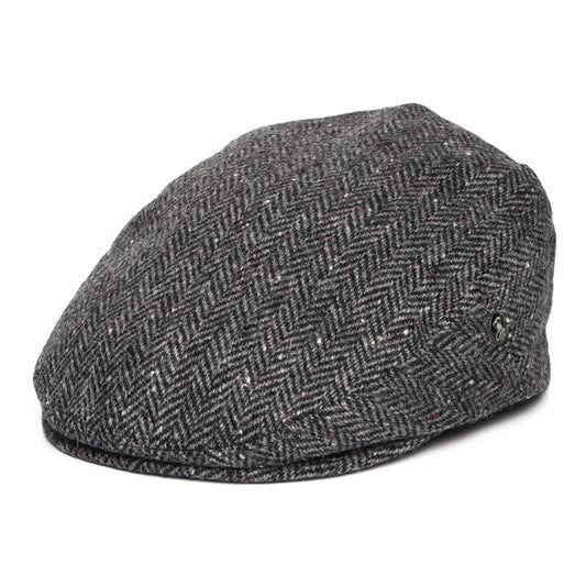 City Sport Donegal Tweed Herringbone Flat Cap - Grey-Black