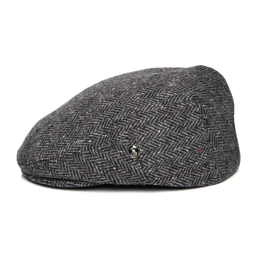 City Sport Donegal Tweed Herringbone Flat Cap - Grey-Black