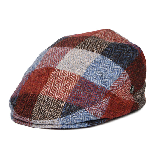 City Sport Donegal Tweed Herringbone Patch Flat Cap - Blue-Wine