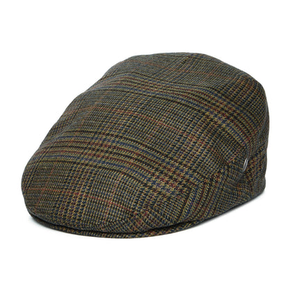 City Sport Prince Of Wales Check Virgin Wool Flat Cap - Forest-Multi