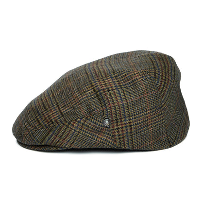 City Sport Prince Of Wales Check Virgin Wool Flat Cap - Forest-Multi