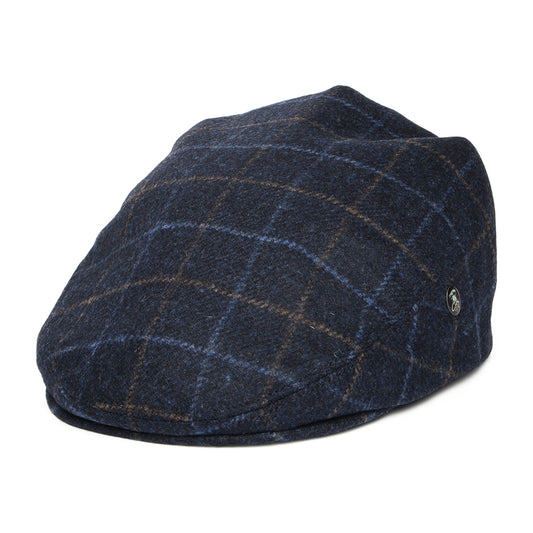 City Sport Windowpane Virgin Wool Flat Cap - Navy Blue