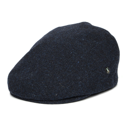 City Sport Heathered Virgin Wool Flat Cap - Navy Blue