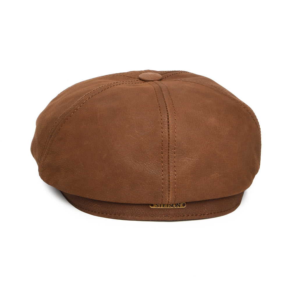 Stetson Hats Nubuck Leather Newsboy Cap - Cognac