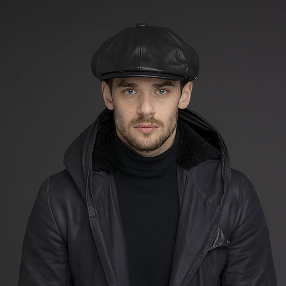 Bailey Hats Noclin Leather Newsboy Cap - Black