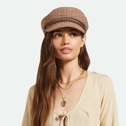 Brixton Hats Houndstooth Fiddler Cap - Sand-Brown-Rust