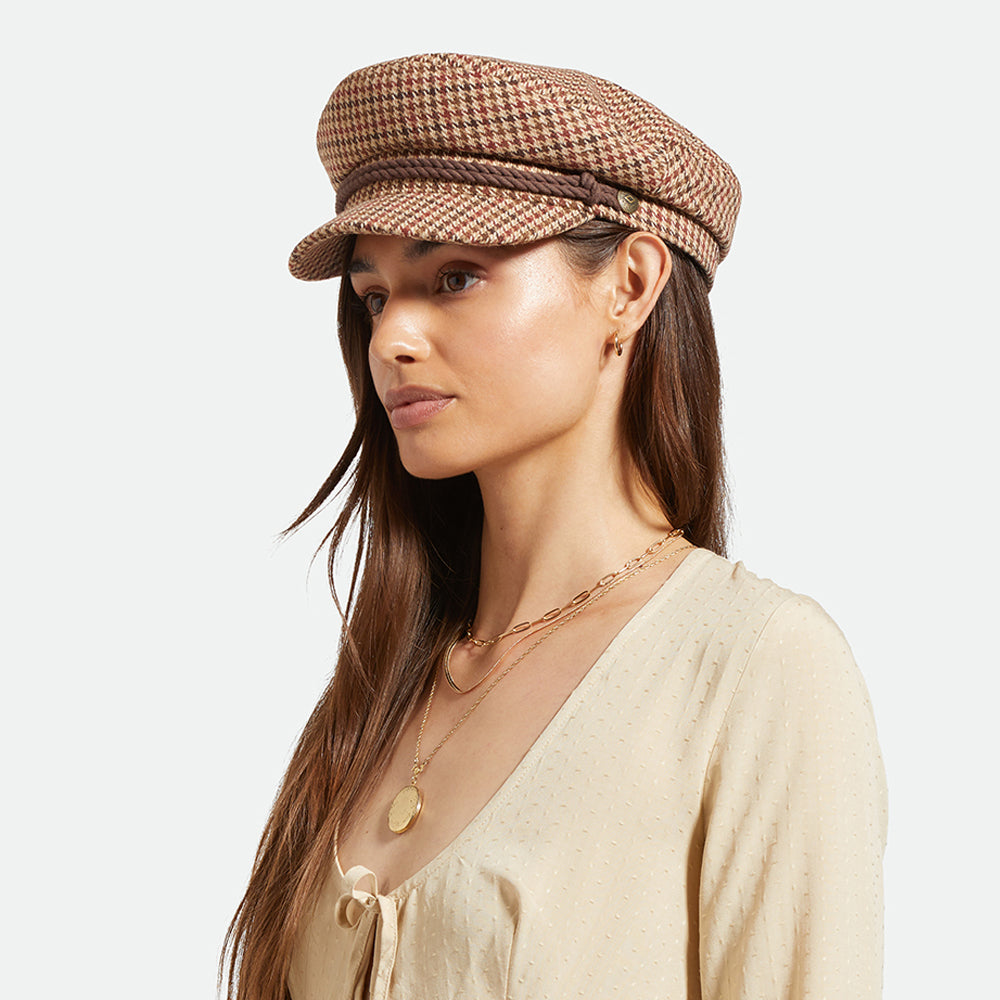 Brixton Hats Houndstooth Fiddler Cap - Sand-Brown-Rust