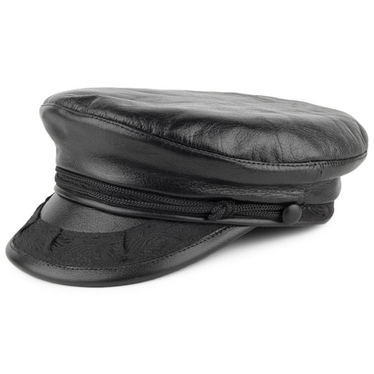 Jaxon & James Leather Greek Fisherman Cap - Black