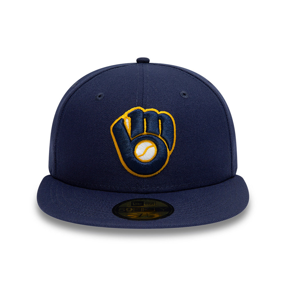 New Era 59FIFTY Milwaukee Brewers Baseball Cap - MLB On Field AC Perf - Navy Blue