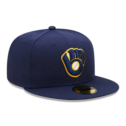 New Era 59FIFTY Milwaukee Brewers Baseball Cap - MLB On Field AC Perf - Navy Blue