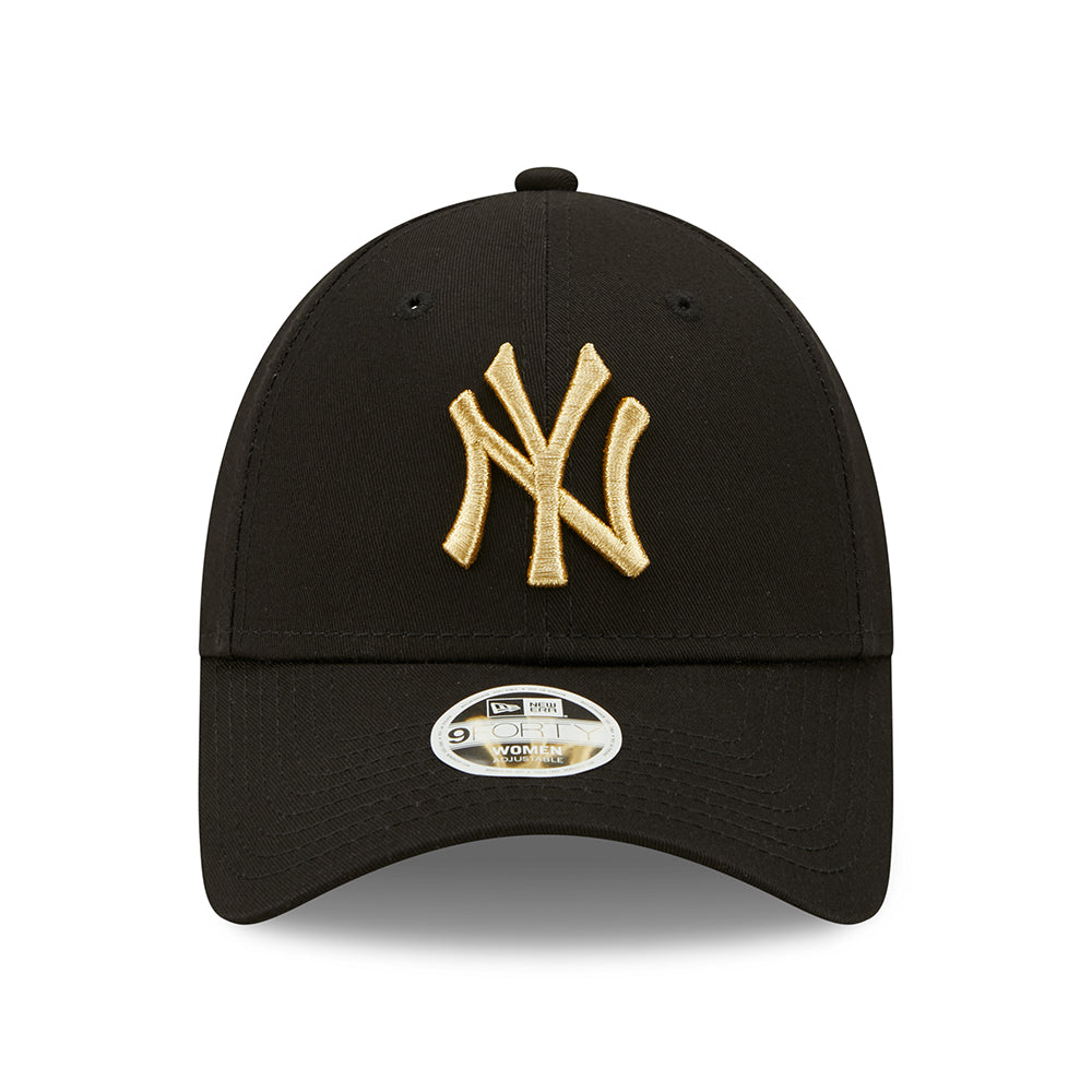 New Era Womens 9FORTY New York Yankees Baseball Cap - MLB Metallic Logo - Black-Gold