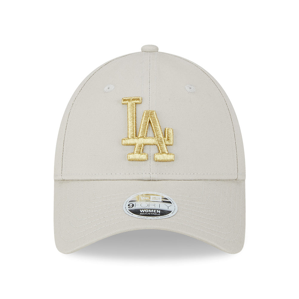 New Era Womens 9FORTY L.A. Dodgers Baseball Cap - MLB Metallic Logo - Stone-Gold