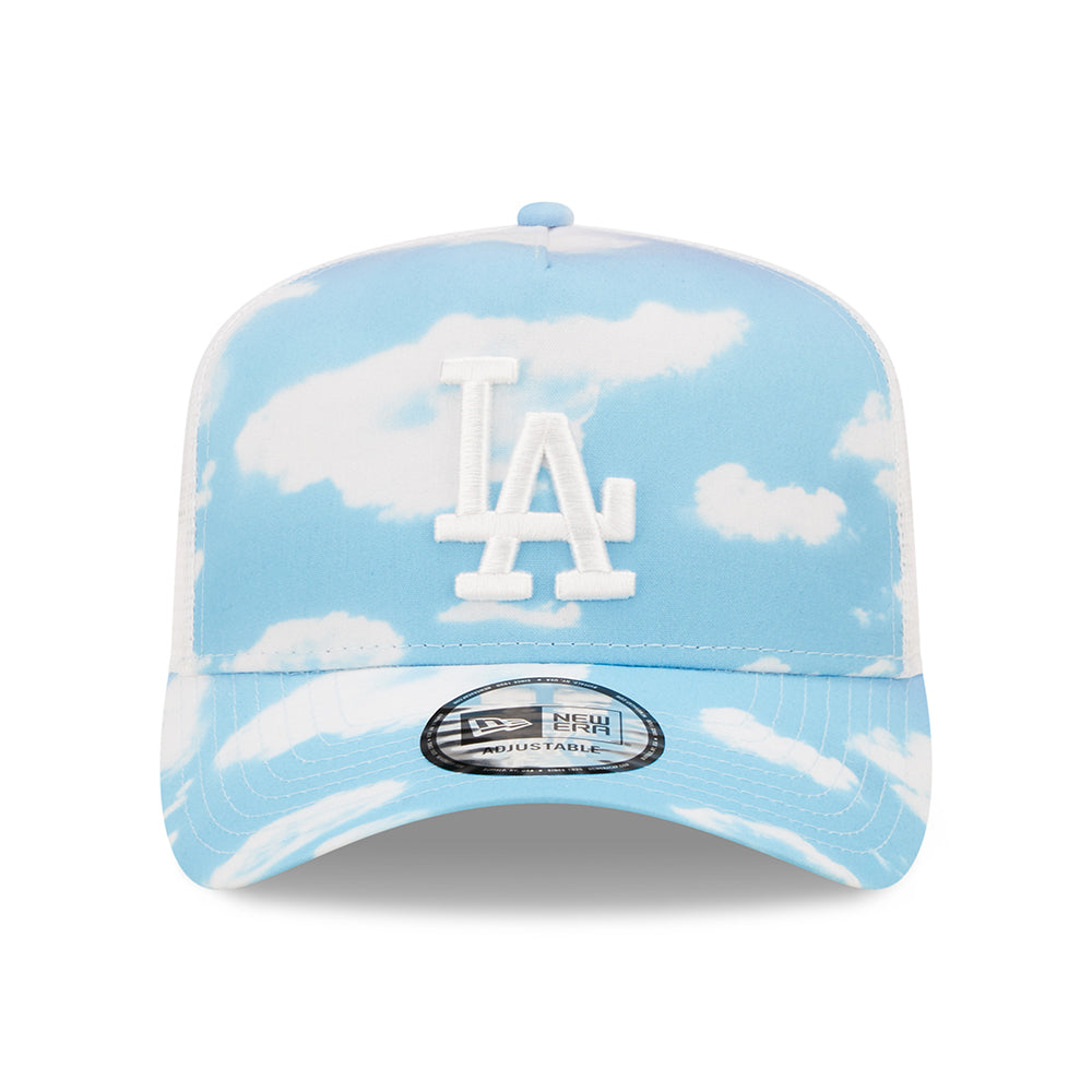 New Era L.A. Dodgers A-Frame Trucker Cap - MLB Cloud AOP - Light Blue-White