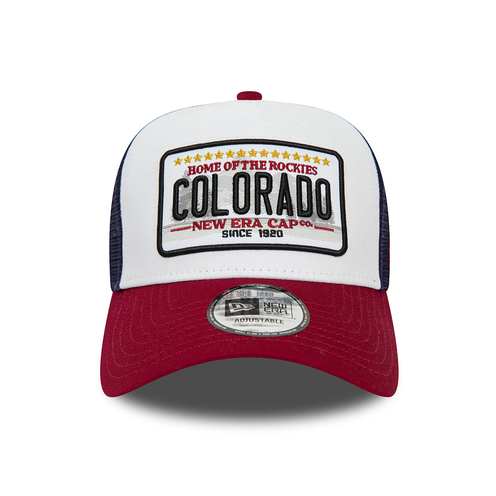 New Era Colorado A-Frame Trucker Cap - Patch - White-Cardinal-Navy