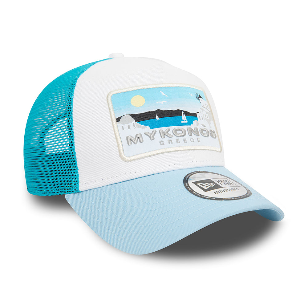 New Era Mykonos A-Frame Trucker Cap - NE Summer - White-Light Blue