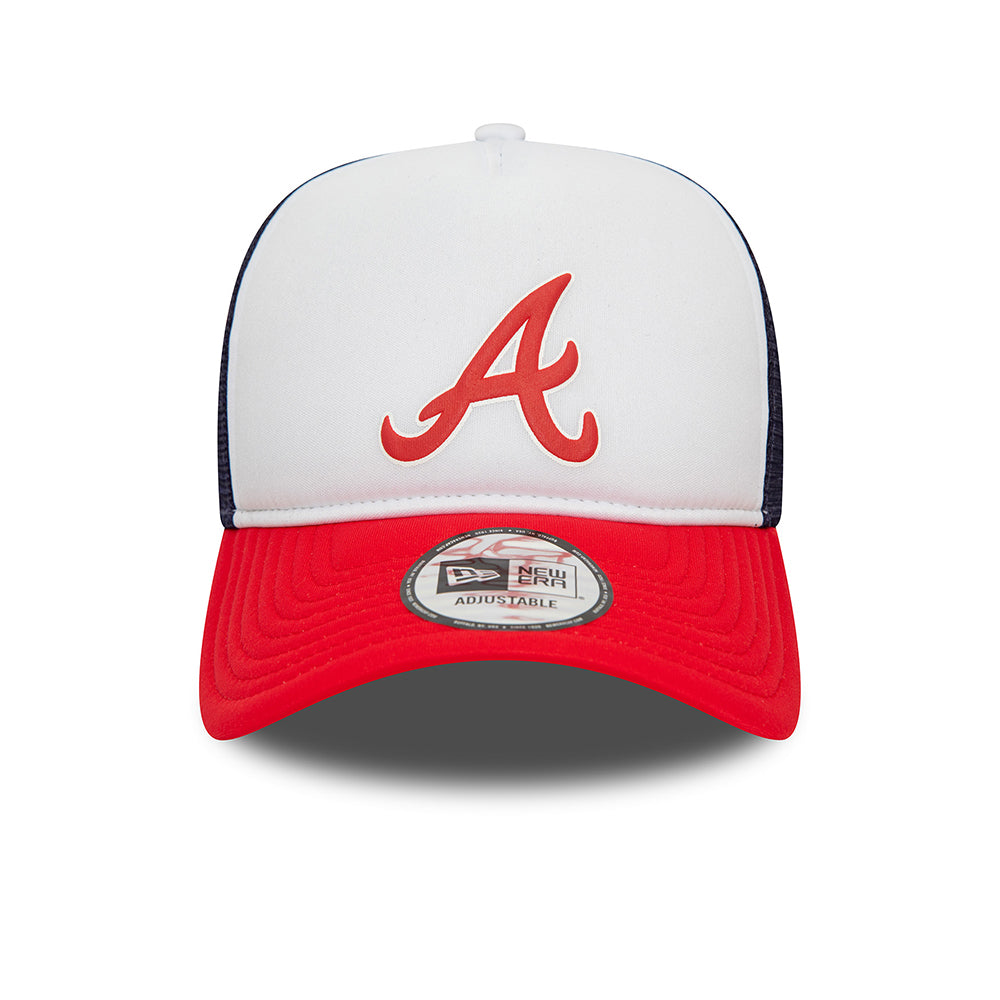 New Era Atlanta Braves A-Frame Trucker Cap - MLB Logo - White-Scarlet-Navy