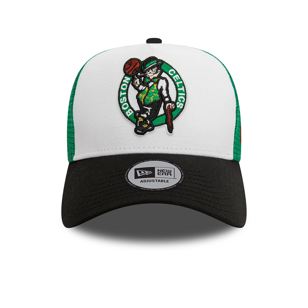 New Era Boston Celtics A-Frame Trucker Cap - NBA Rear Arch - White-Black-Green