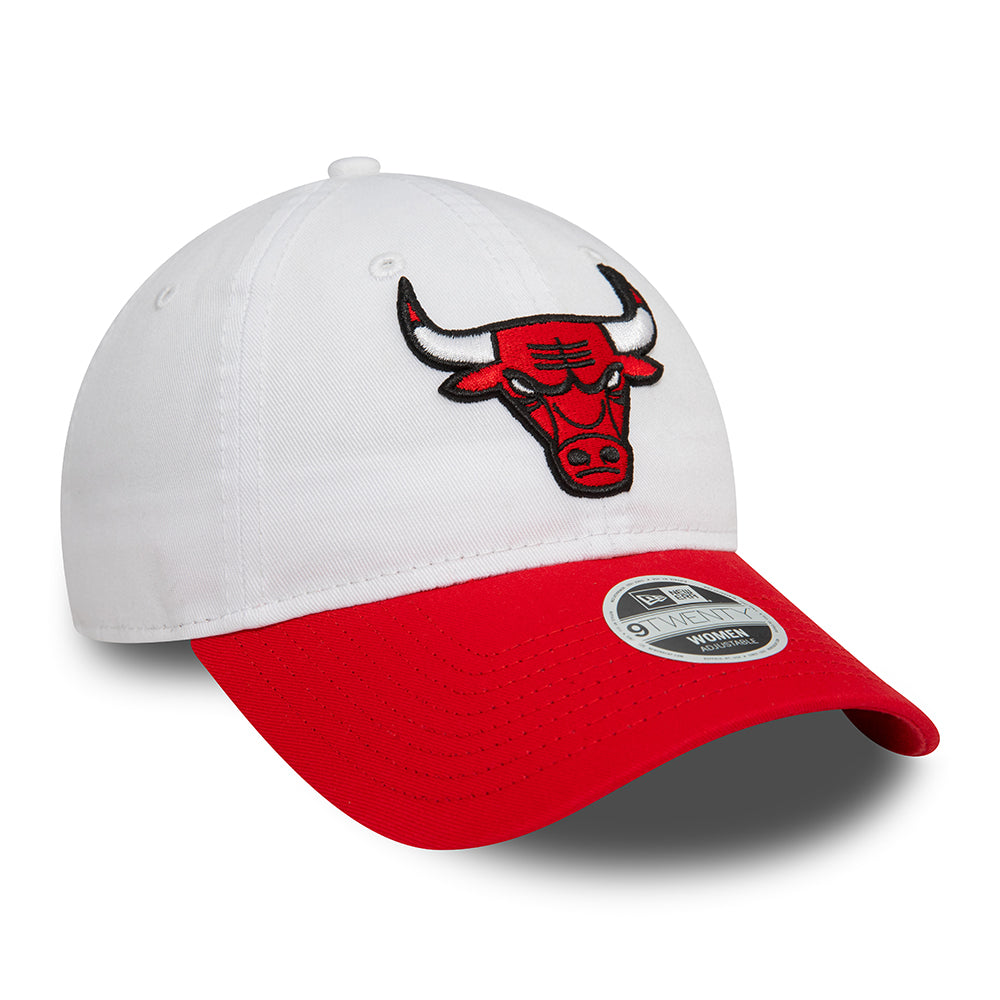 New Era Womens 9TWENTY Chicago Bulls Baseball Cap - NBA White Crown - White-Red