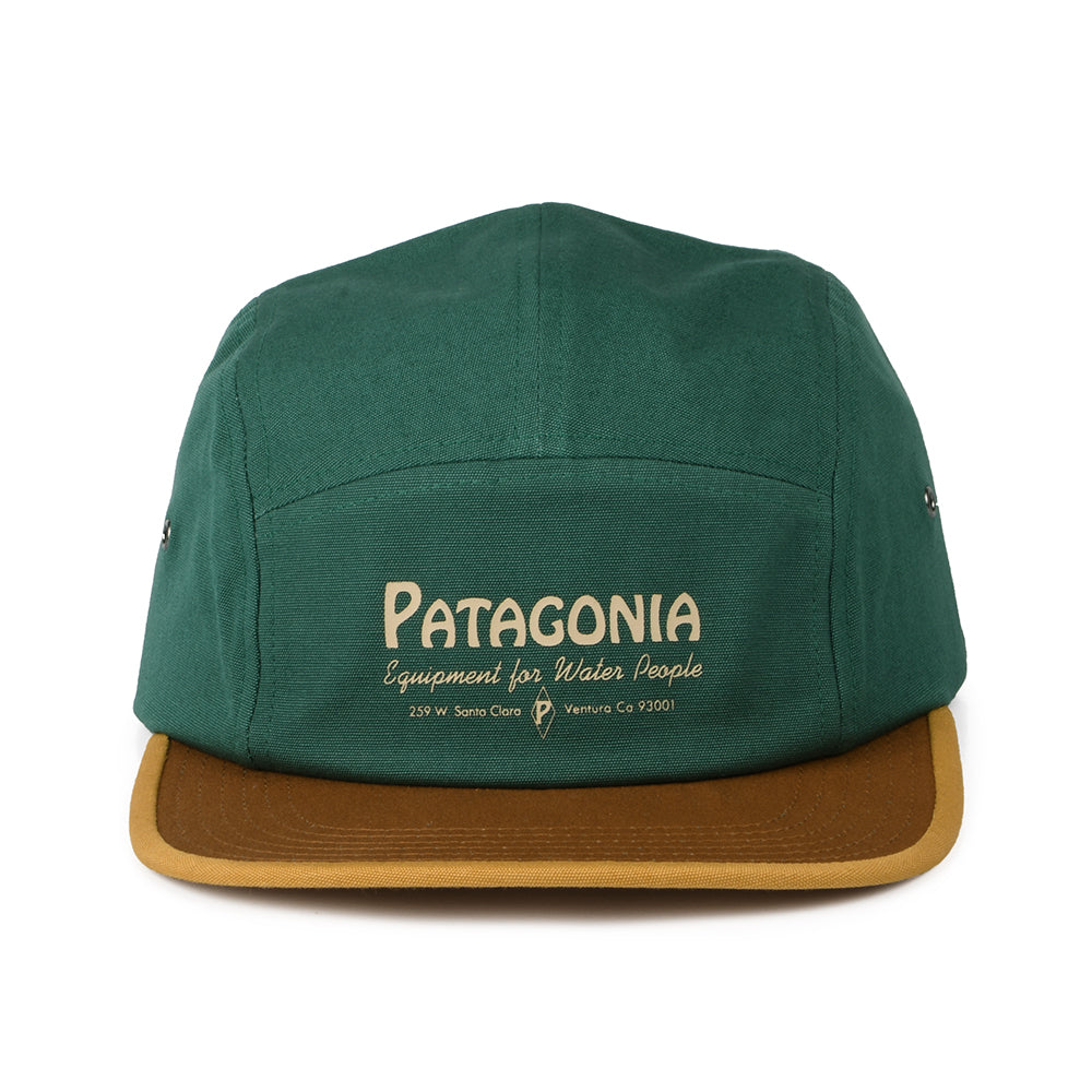 Patagonia Hats Water People Banner Graphic Maclure Organic Cotton 5 Panel Cap - Green-Mustard