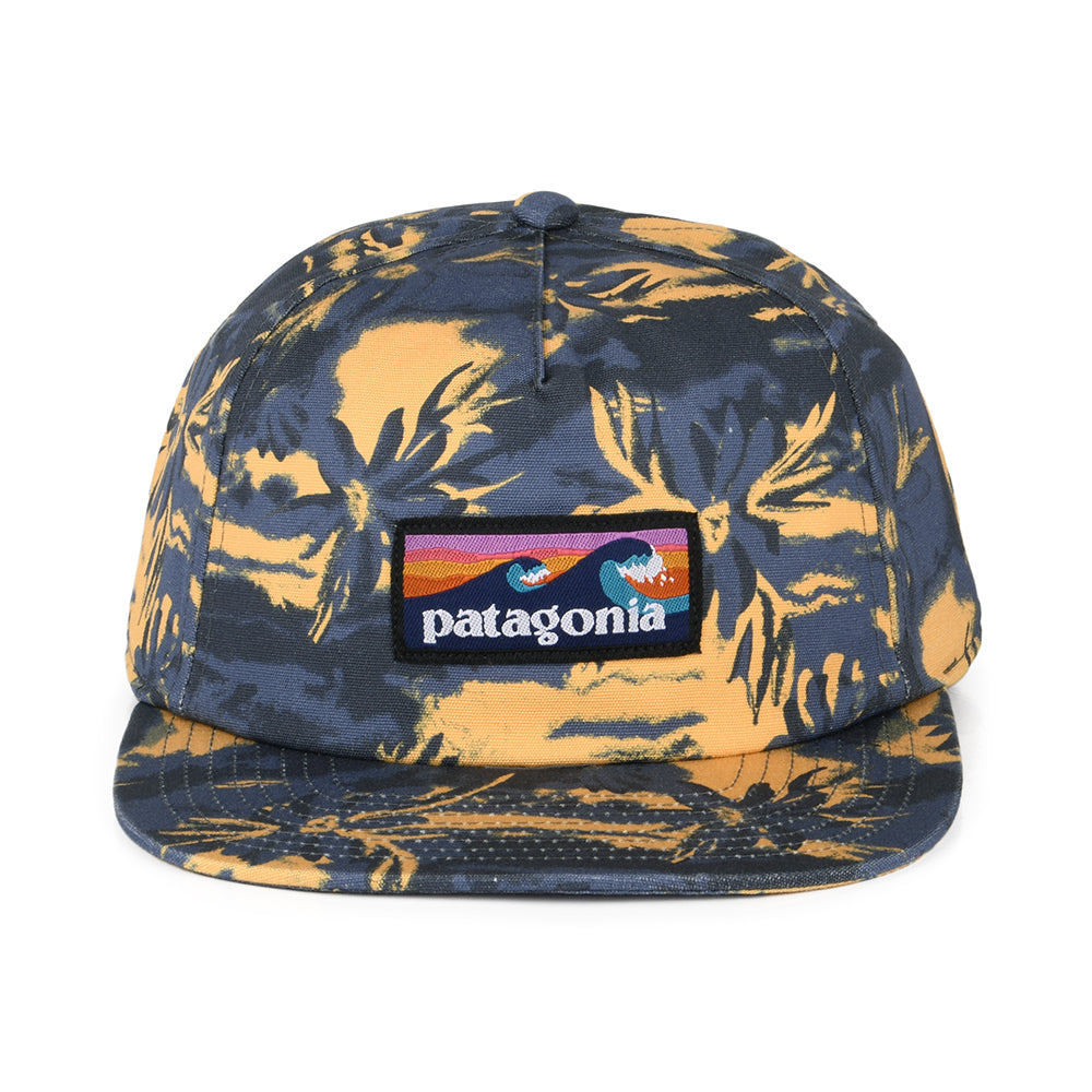 Patagonia Hats Cliffs And Waves Boardshort Label Funfarer Organic Cotton Baseball Cap - Slate Blue-Mustard