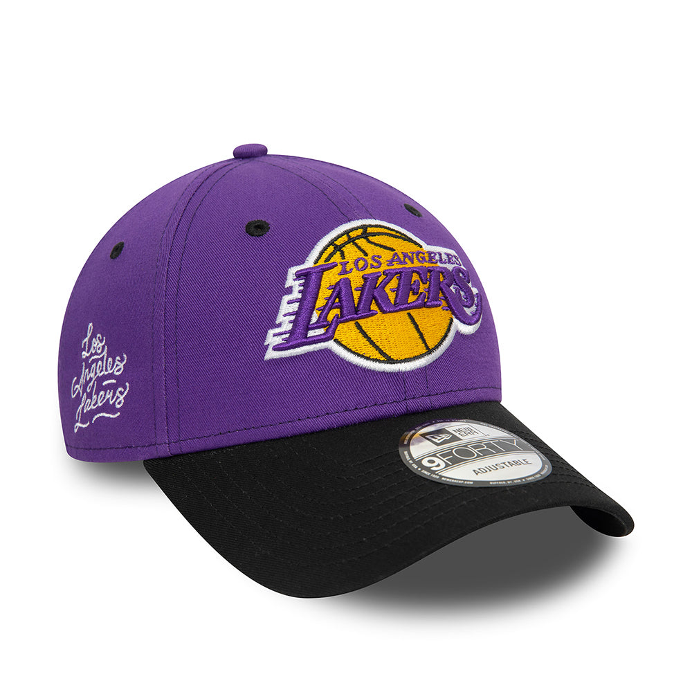 New Era 9FORTY L.A. Lakers Baseball Cap - NBA Side Patch - Purple-Black