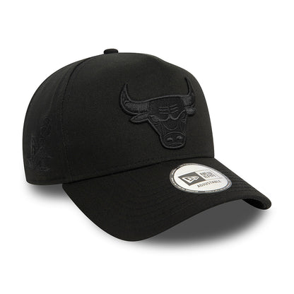 New Era Chicago Bulls A-Frame Snapback Cap - NBA Monochrome - Black On Black