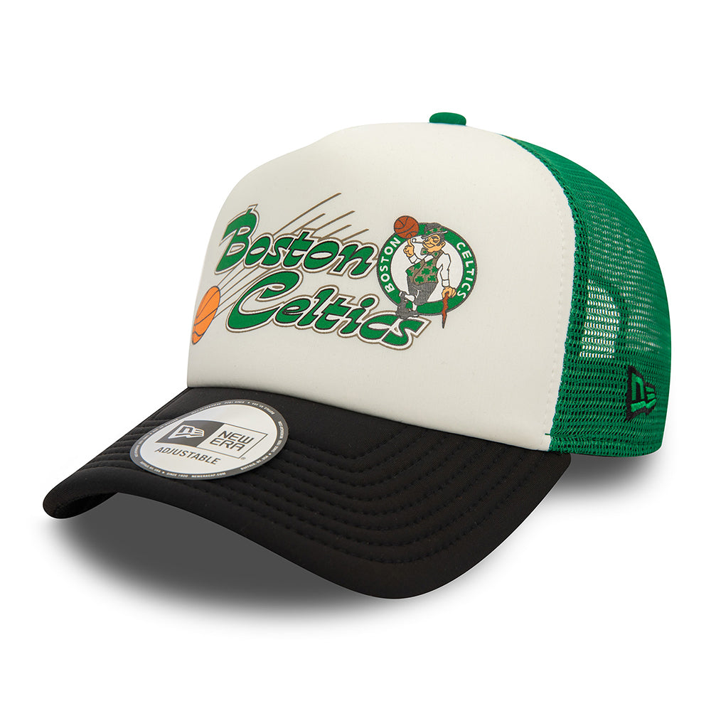 New Era Boston Celtics A-Frame Trucker Cap - NBA Graphic - Off White-Black-Green