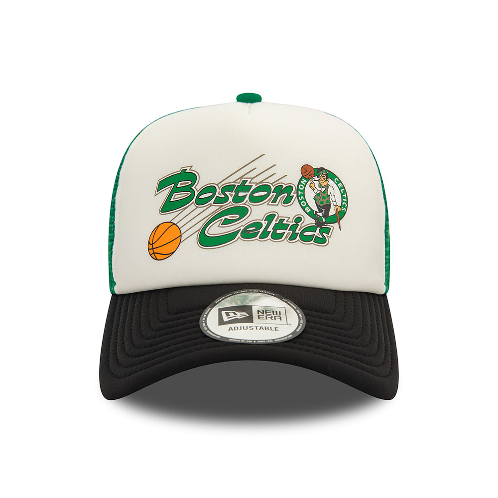 New Era Boston Celtics A-Frame Trucker Cap - NBA Graphic - Off White-Black-Green