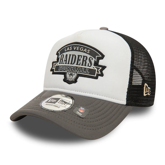 New Era Las Vegas Raiders A-Frame Trucker Cap - NFL Retro Graphic - White-Graphite-Black