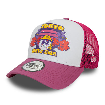 New Era Tokyo A-Frame Trucker Cap - Graphic Print - White-Pink