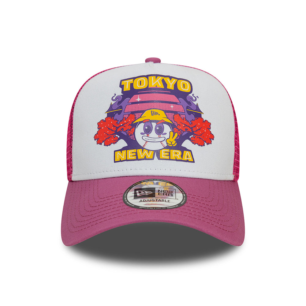 New Era Tokyo A-Frame Trucker Cap - Graphic Print - White-Pink