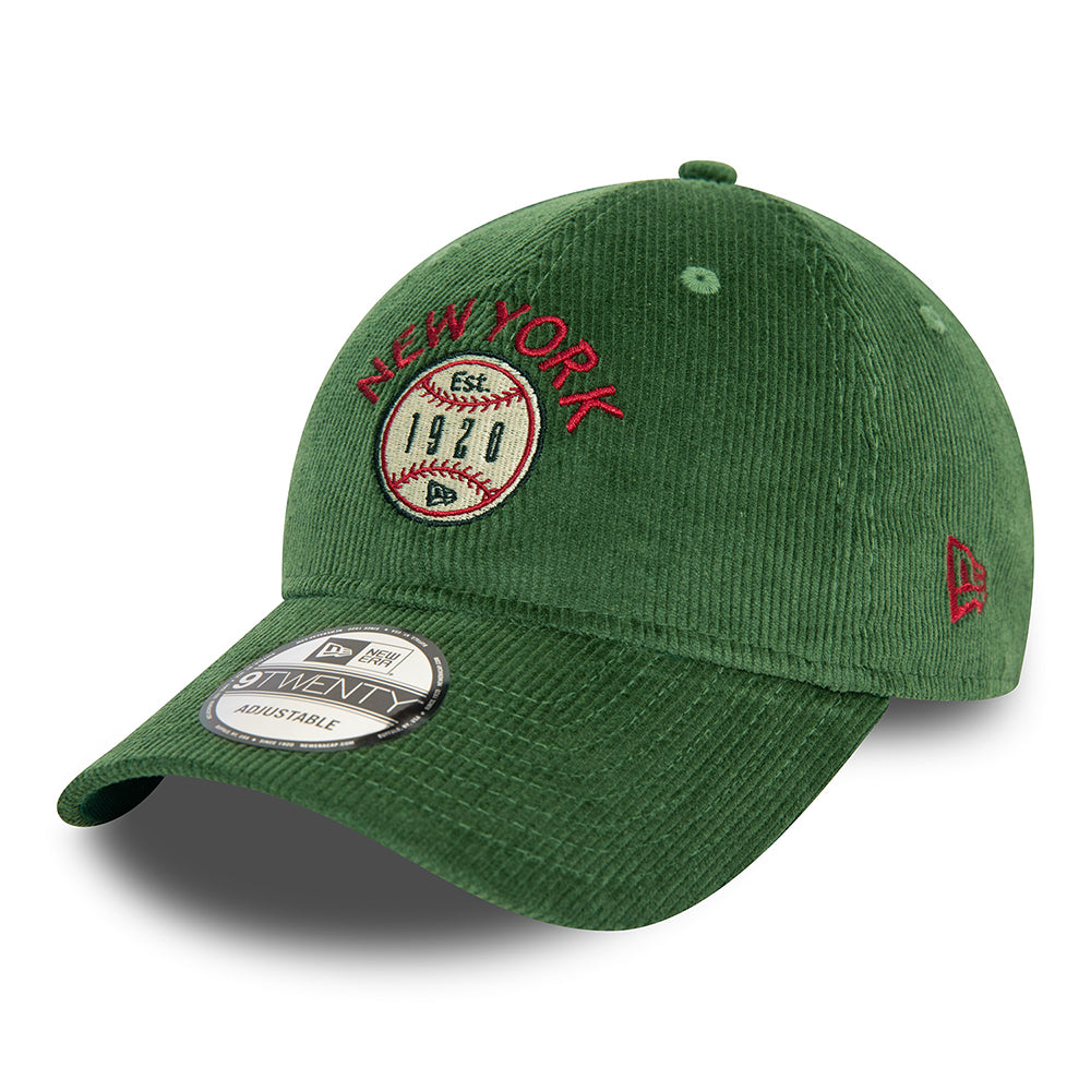 New Era 9TWENTY New York Baseball Cap - NE Cord - Dark Green